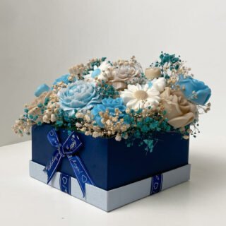 Box bougie parfumée forme fleurs couleur Bleu