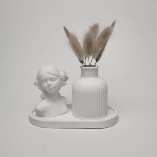 Pack Tête de femme aux fleurs, Vase style empate, Plateau Oval en Plâtre