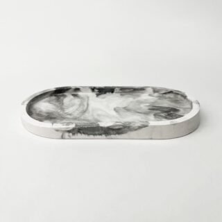 Plateau décoratif en marbre noir et blanc